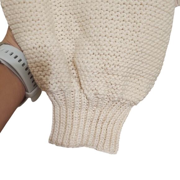 POL Boho Fringe Cream Three Button Collared Sweater with Fringe Detailing -Med - Picture 4 of 7